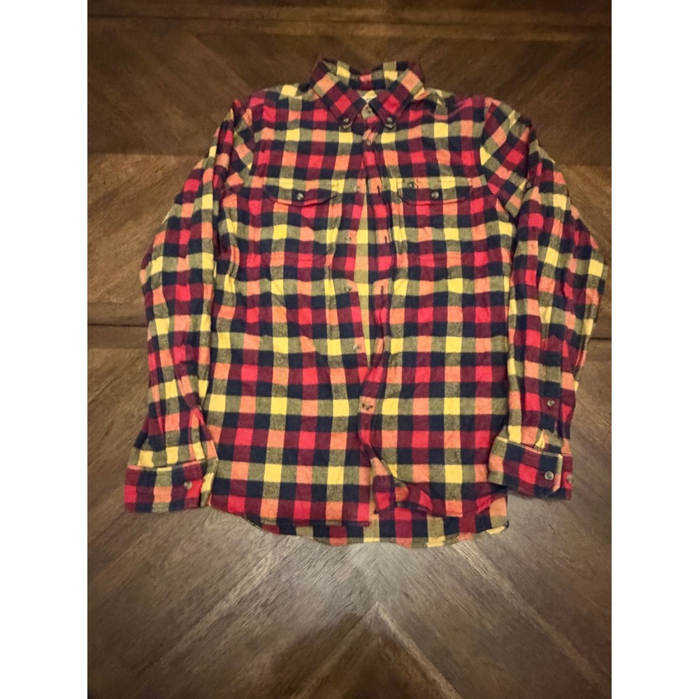Fjallraven Ovik Flannel Shirt Mens L Slim Fit Red Yellow Blue Plaid Button-Up